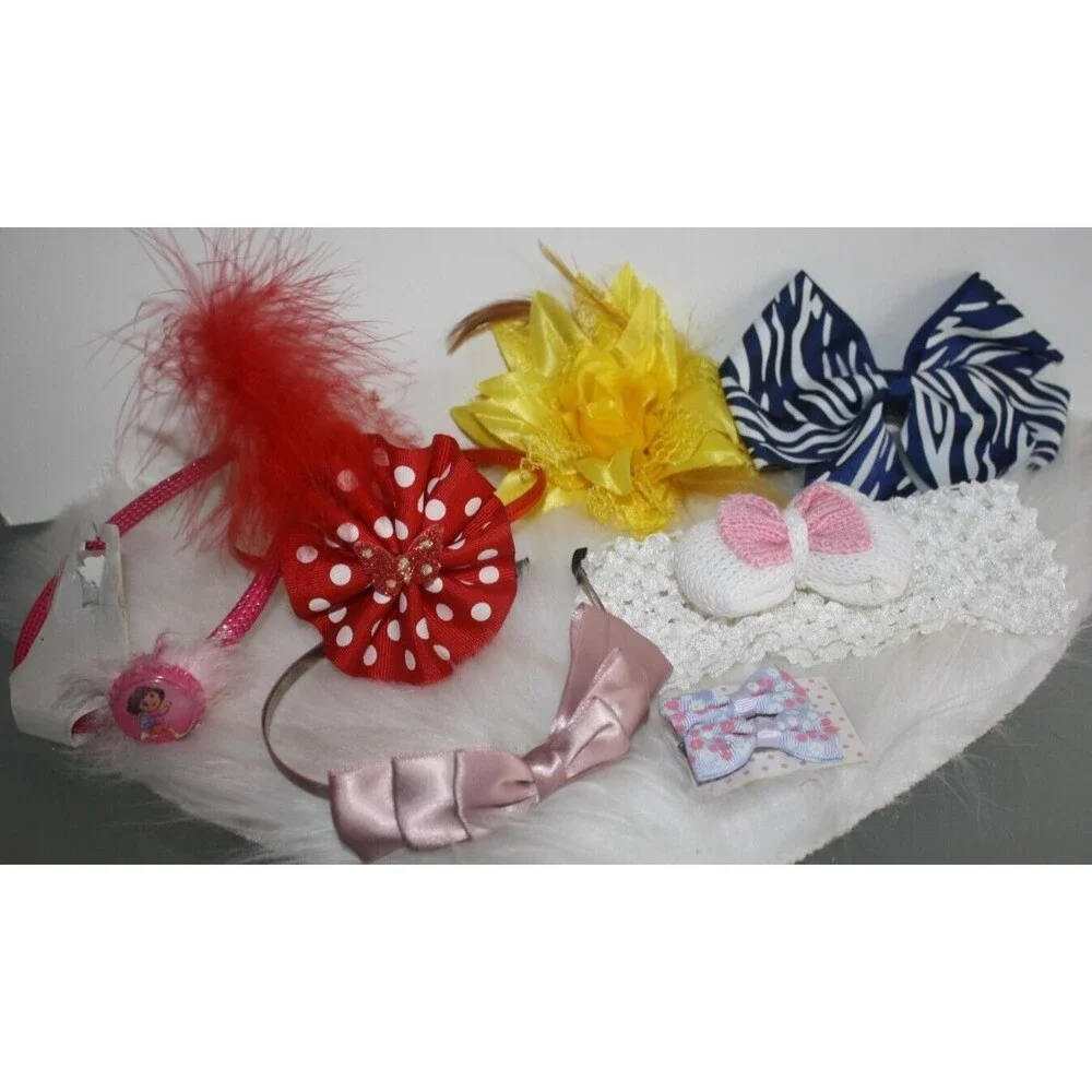 Lot of 7 Girls Hair Accessories Headbands Bows Clips Colorful NIP
